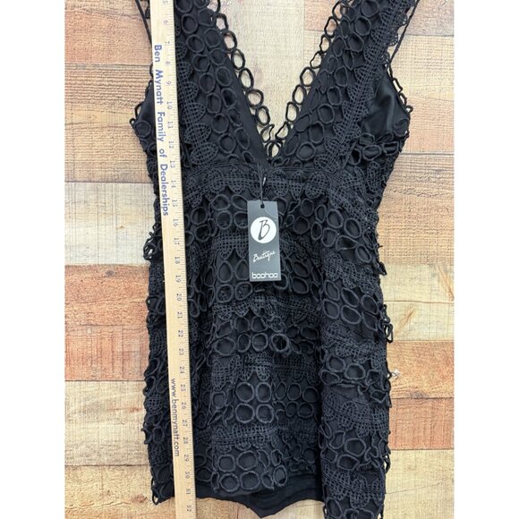 Boohoo Boutique Black Lace Plunge Neck Panelled Bodycon Dress NWT Size 8 - Picture 8 of 12